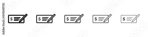 Money check icon logo in stroke lines collection
