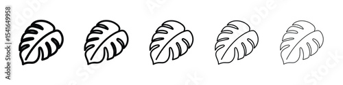 Monstera deliciosa plant leaf icon logo in stroke lines collection