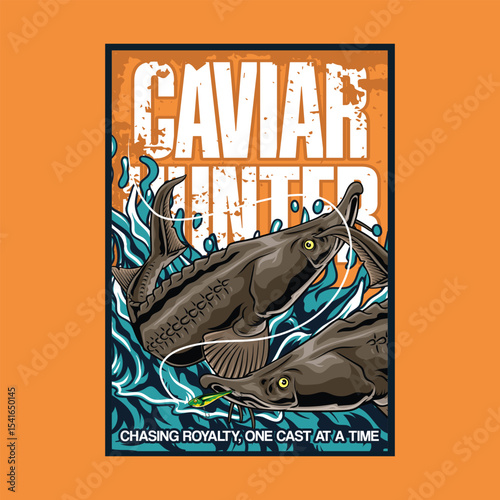 Sturgeon Fish in Emblem Cartoon Illustration