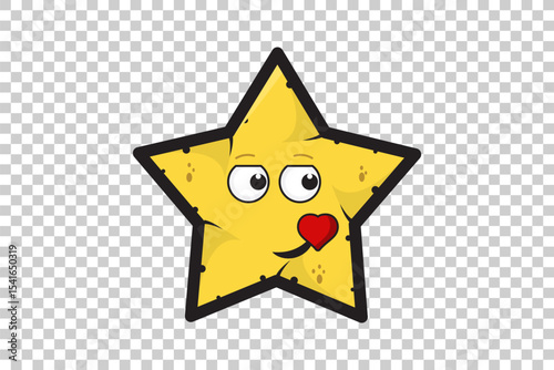 Vector illustration of yellow cartoon star emoticon character with expressive face on transparent background  