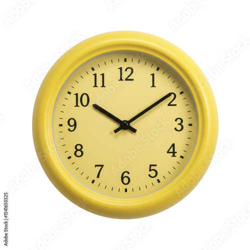A vibrant yellow wall clock displaying 1010, set against a plain background, ideal for home decor