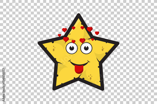 Vector illustration of yellow cartoon star emoticon character with expressive face on transparent background  