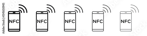 NFC communication icon logo in stroke lines collection