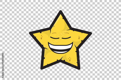 Vector illustration of yellow cartoon star emoticon character with expressive face on transparent background  