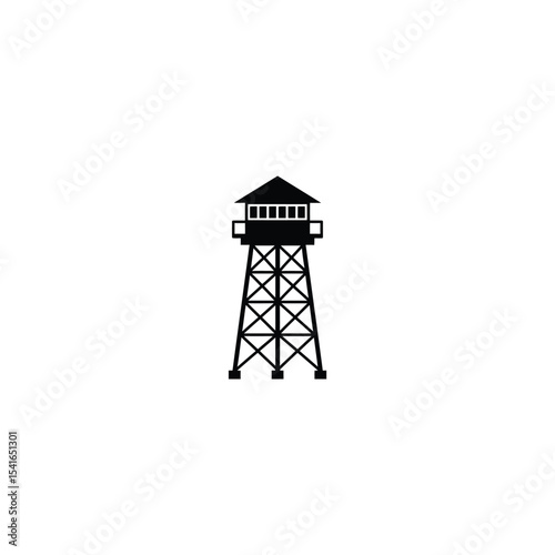 Black Silhouette Fire Lookout Tower Vector Icon