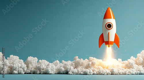 Vector cover or landing page of rocket startup Web design illustration of launch and creative idea Business technology background