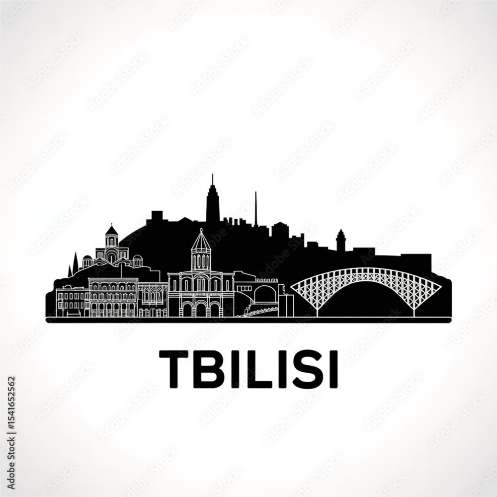 Obraz premium Tbilisi Skyline Silhouette — Historic Georgian Capital Vector Illustration