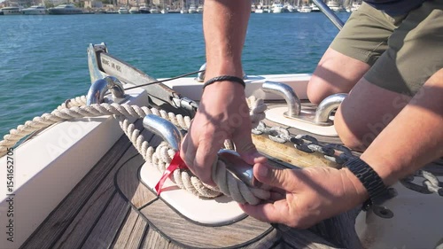 Securing Mooring Lines on Yacht Deck in Torrevieja