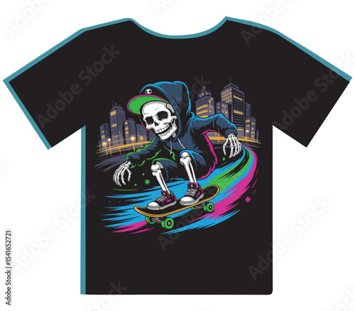  Skeleton Skateboarder Retro Style T-Shirt Design
