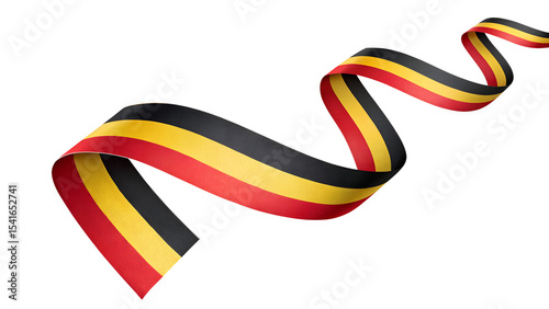 Waving belgian flag ribbon isolated on transparent background