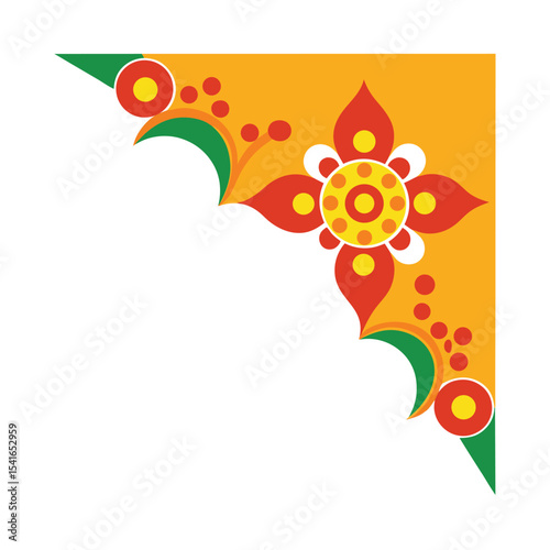 Decorative floral corner design with traditional indian elements on white background