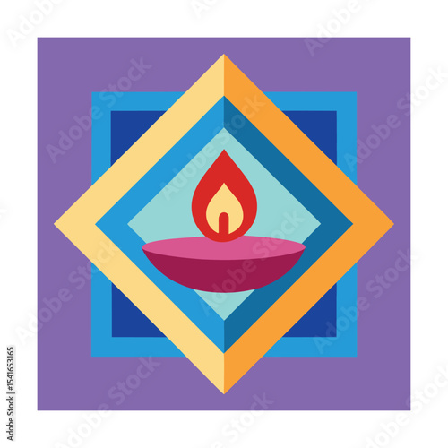 Diwali celebration abstract illustration featuring lit diya and geometric colorful background