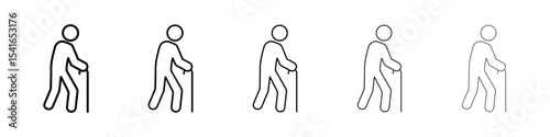 Person walking with cane icon logo in stroke lines collection