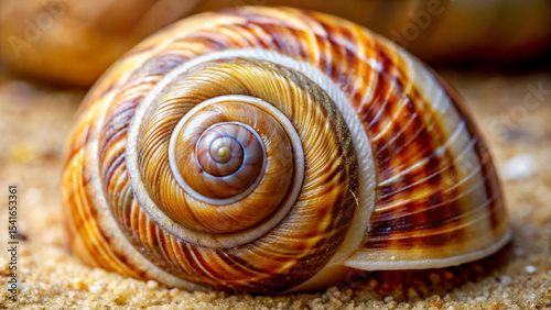 Macro close-up of Hemicycle guarantees gastropod shell with forced perspective