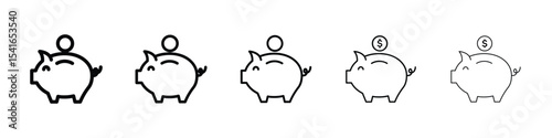 Piggy bank icon logo in stroke lines collection