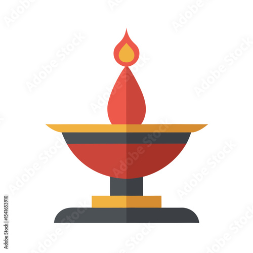 Traditional indian diya lamp with flame in flat design for cultural and festive celebrations