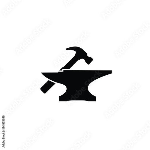 Black Silhouette Hammer Anvil Icon White Background