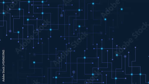 Futuristic technology background with glowing circuit lines and nodes on dark blue backdrop perfect for digital or tech themed designs