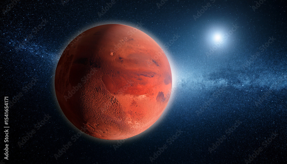 Fototapeta premium red planet in space with stars