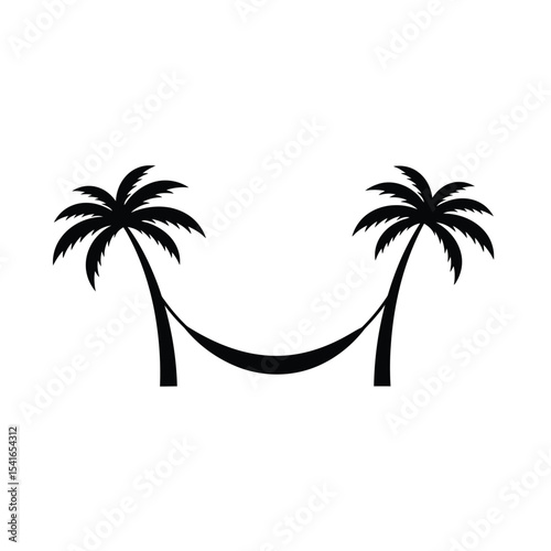 Black Silhouette Hammock Between Palm Trees Icon vector