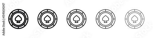 Poker chip icon logo in stroke lines collection