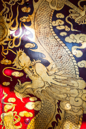 Dragon figure painted on the temple wall, Melaka, Malaysia