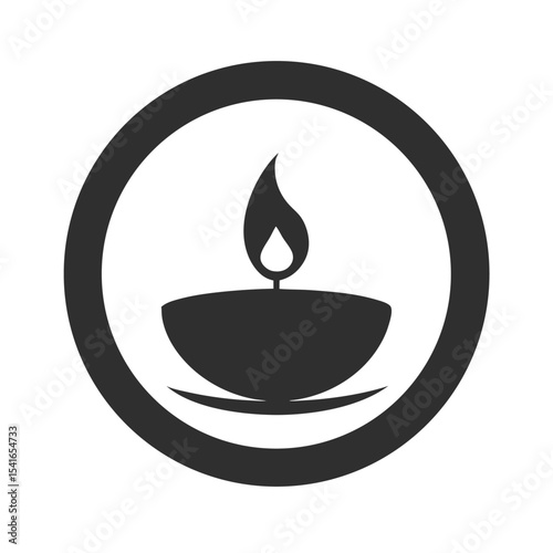 Vector illustration of a diwali festival diya candle inside a circular frame