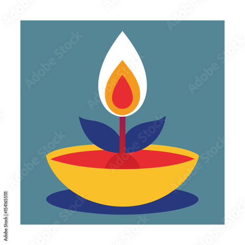 Artistic illustration of a lit diya candle with stylized flame for celebration designs