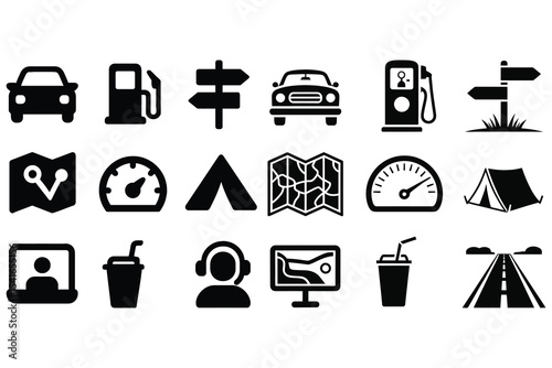 Road trip icons set isolated on white background
