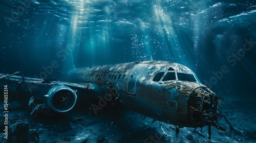Wallpaper Mural Rusted airplane wreckage submerged beneath the ocean's surface. Torontodigital.ca