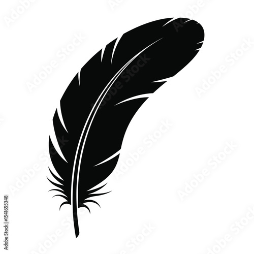 Black Feather Silhouette Vector Icon White Background