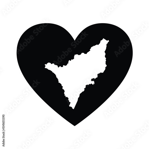Black Heart Shape Silhouette Cali Map Icon White Background