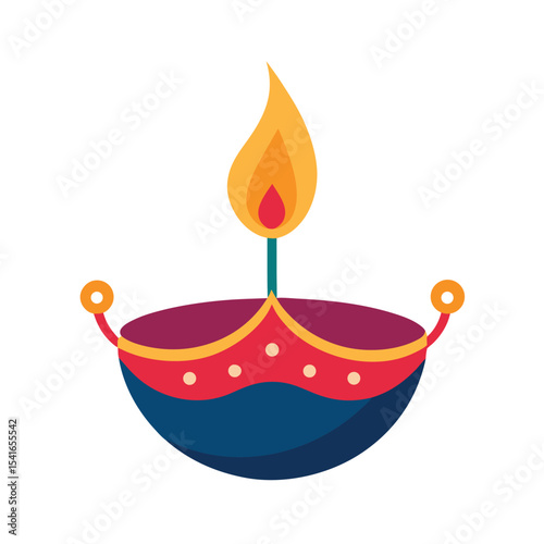 Vibrant and festive illustration of a lit diya lamp for cultural celebrations and diwali