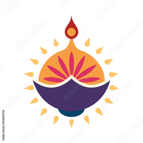 Colorful decorative indian lamp diya illustration isolated on white background for festivals