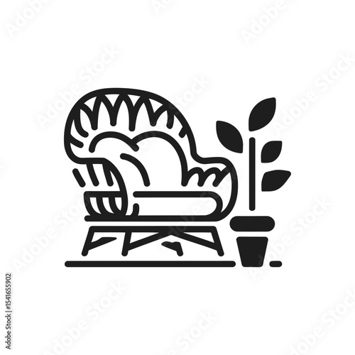 Woven Lounge Chair with Plant Icon