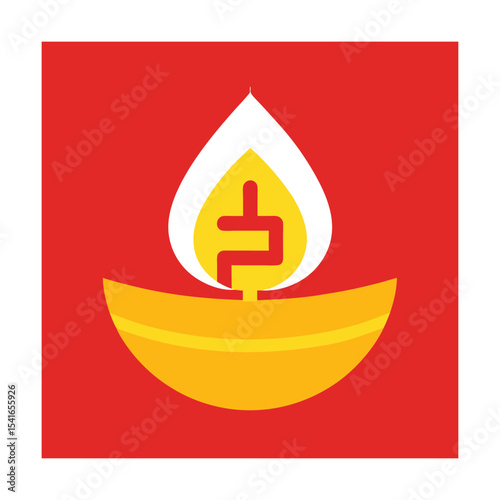 Bright golden lamp illustration on red background symbolizing cultural festival and celebration