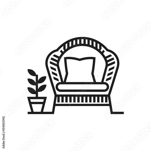 Woven Chair with Cushion and Plant Icon