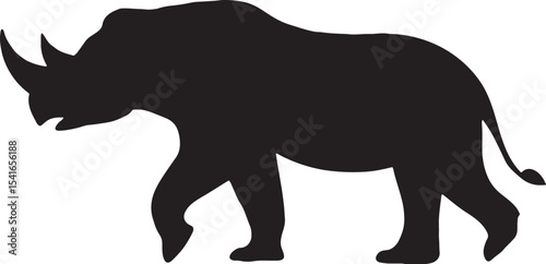 Powerful Silhouette of a Rhinoceros: A striking black silhouette of a rhinoceros in a state of motion, showcasing the majestic form of the animal.