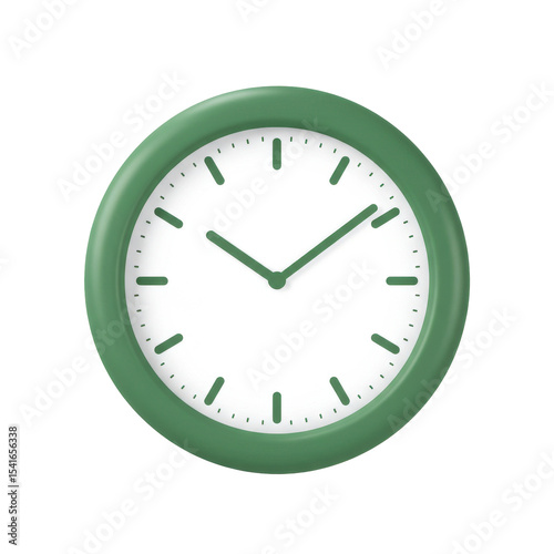 Minimalist green wall clock displaying time with a clean white face and simple design