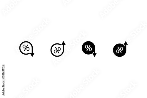 Low and high percent icon set, down and growth gdp. interest rate, increase icon, percentage rise. Percent in circle with arrow up and down sign. Vector symbol