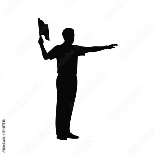 Black Silhouette Vector Line Judge Flag Signal white