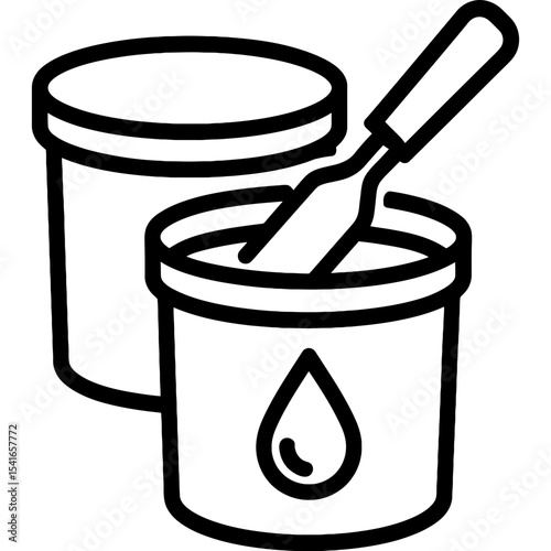 Vector outline of printing ink cans and mixing knife