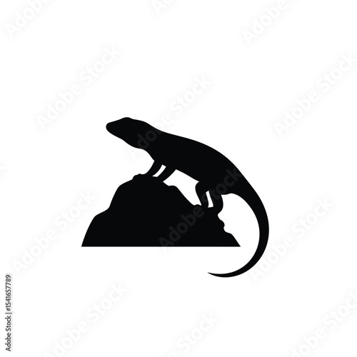 Black Lizard Silhouette on Rock Vector Icon reptile