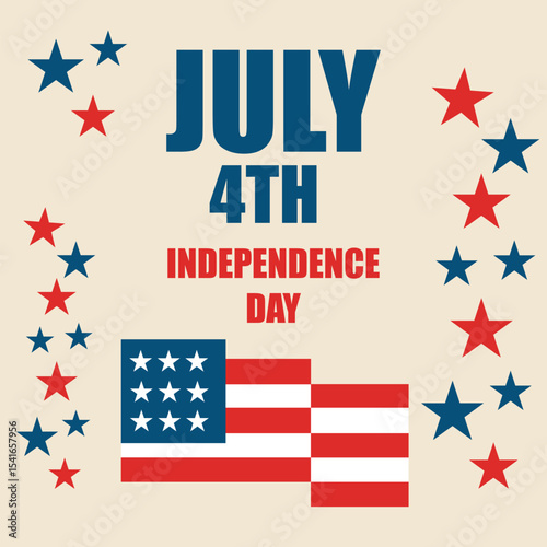 Independence Day of the USA. 4th of July Patriotic Poster with Stars and Flag.