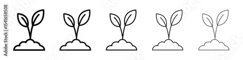 Seedling icon logo in stroke lines collection
