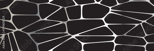 Black and white geometric seamless patterns vector set. Irregular shapes repeated backdrop for web tiles, science and interior designs. voronoi line polygonal cells template background collection.