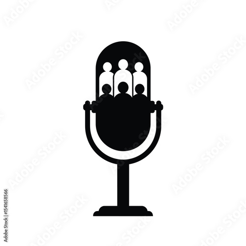 Black Silhouette Vector Microphone Crowd Icon white