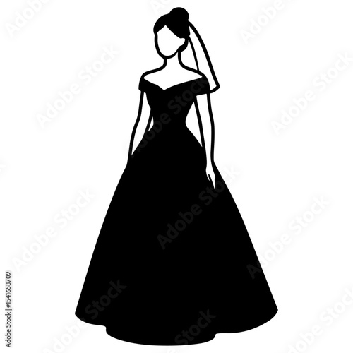 Elegant silhouette of a bride in a long wedding gown, embodying beauty and fashion with her graceful hair and style