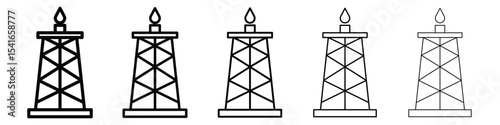Shale gas rig icon logo in stroke lines collection