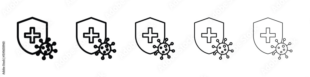 Fototapeta premium Shield virus icon logo in stroke lines collection